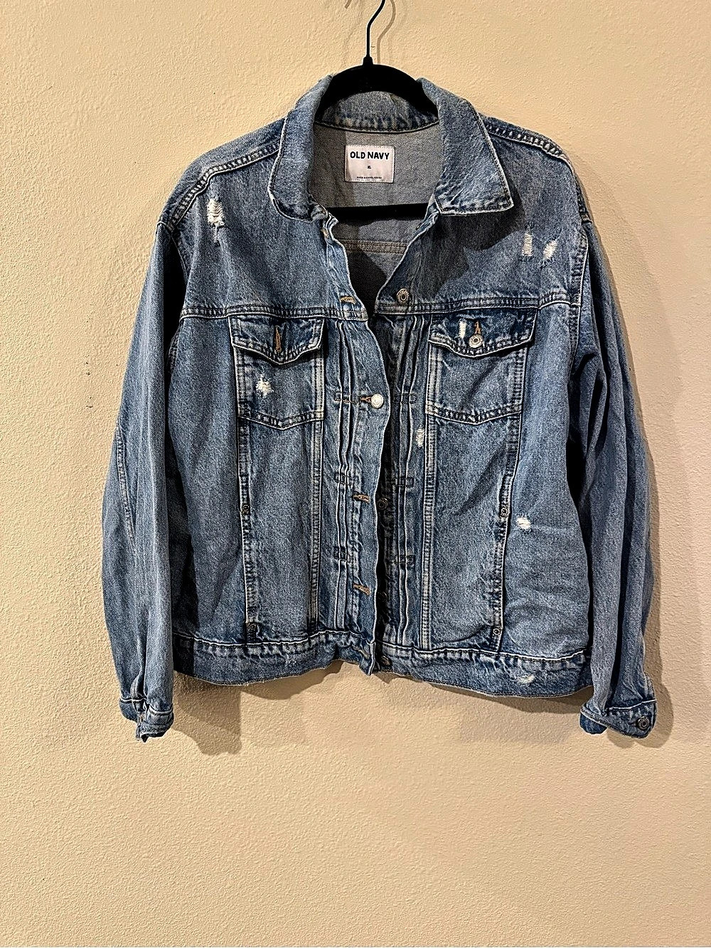 Old Navy Distressed Denim Jacket Women's Blue XL